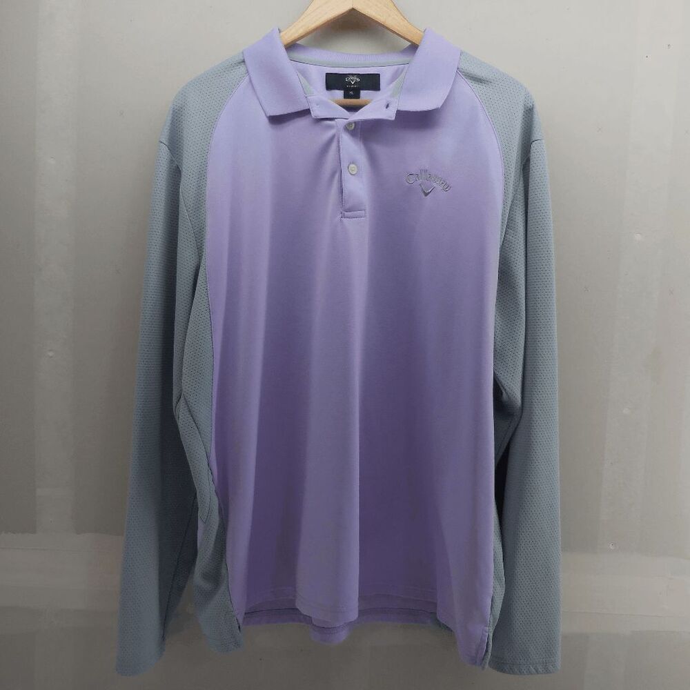 Callaway X Series Long Sleeve Golf Polo Shirt Purple Gray Sleeve Size XL